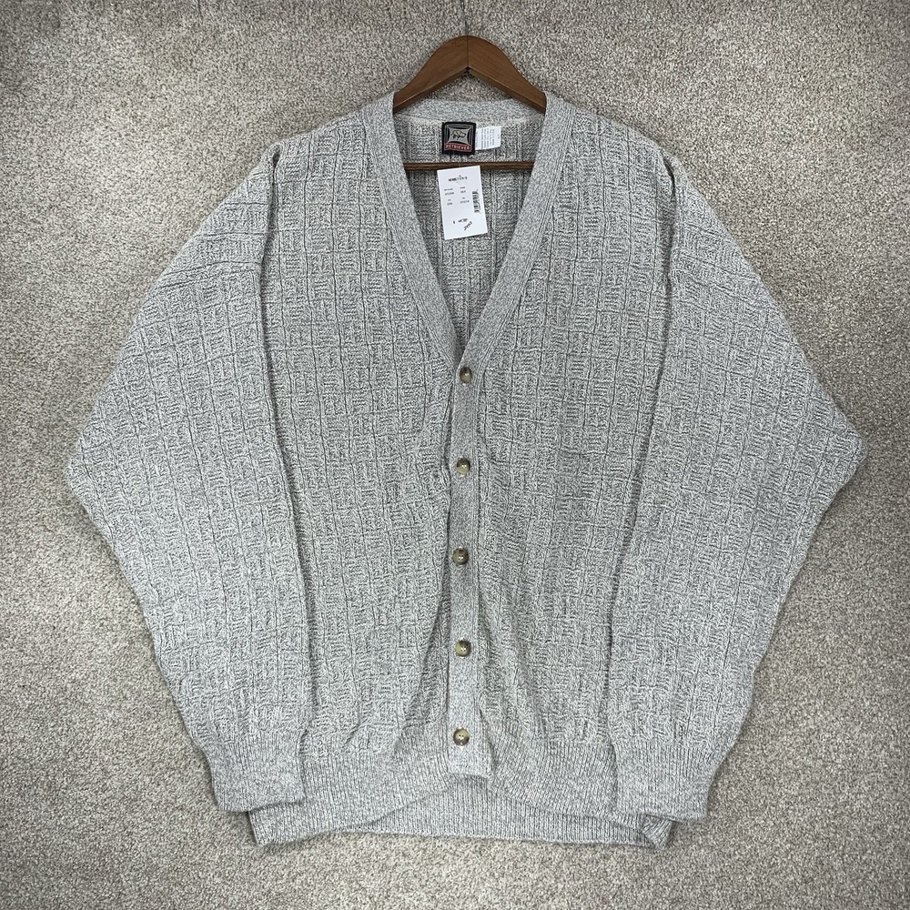 New VTG Retriever Chunky Waffle Knit Cardigan Sweater XLT Grey 90s Grandpa Cozy‎